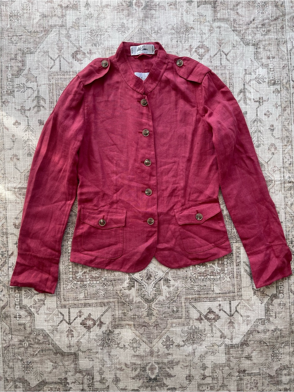 MaxMara Deep Pink Hand Sown Button-Front Linen Blazer - Picture 2 of 12
